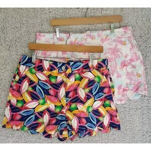 Lot of 2 Crown & Ivy Shorts Womens 14 Shelby Scalloped Hem Chino Logo Multicolor